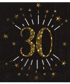 10 SERVIETTES AGE ETINCELANT OR 30ANS