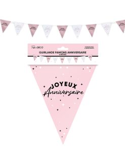 GUIRLANDE FANION ANNIVERSAIRE ROSE