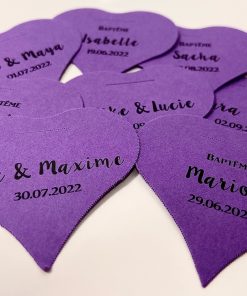Étiquette à Dragées Personnalisée – Cœur – Violet