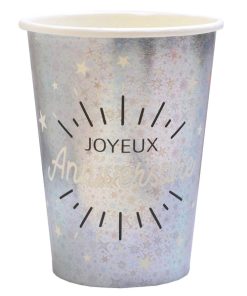 10 GOBELETS “JOYEUX ANNIVERSAIRE” ARGENT ÉTINCELANT 27 CL