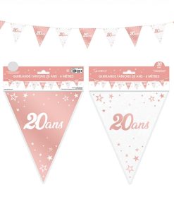 GUIRLANDE FANIONS JOYEUX ANNIVERSAIRE 20ANS ROSE GOLD
